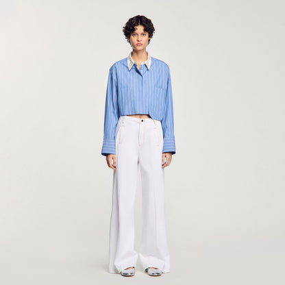 Striped cropped shirt with rhinestone | Sandro