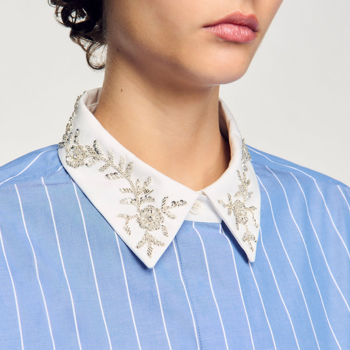 Striped cropped shirt with rhinestone | Sandro