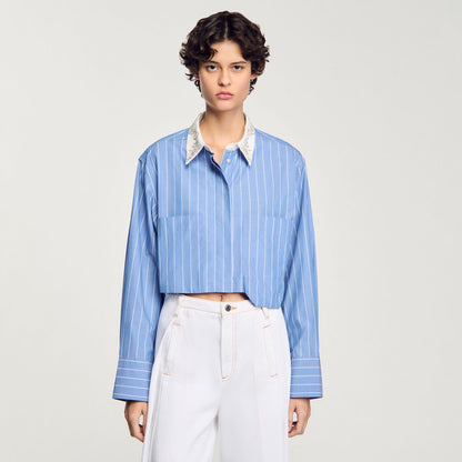 Striped cropped shirt with rhinestone | Sandro