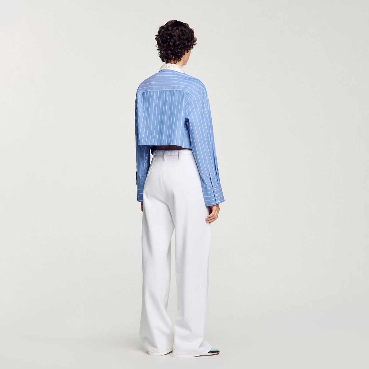 Striped cropped shirt with rhinestone | Sandro