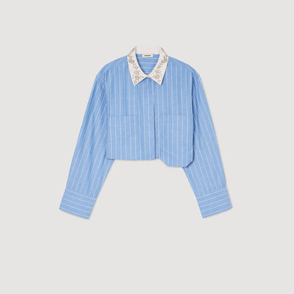 Striped cropped shirt with rhinestone | Sandro