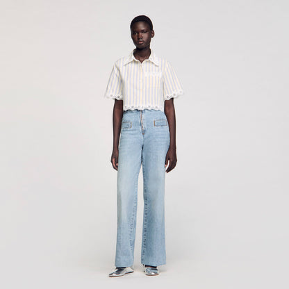 Striped cropped shirt with lace trim | Sandro