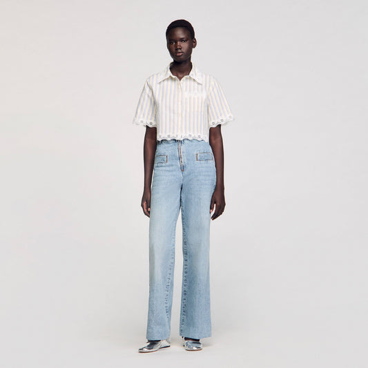 Striped cropped shirt with lace trim | Sandro