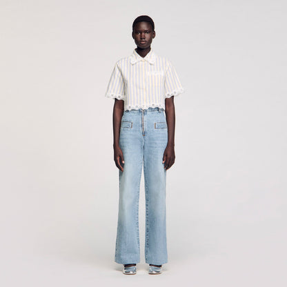 Striped cropped shirt with lace trim | Sandro