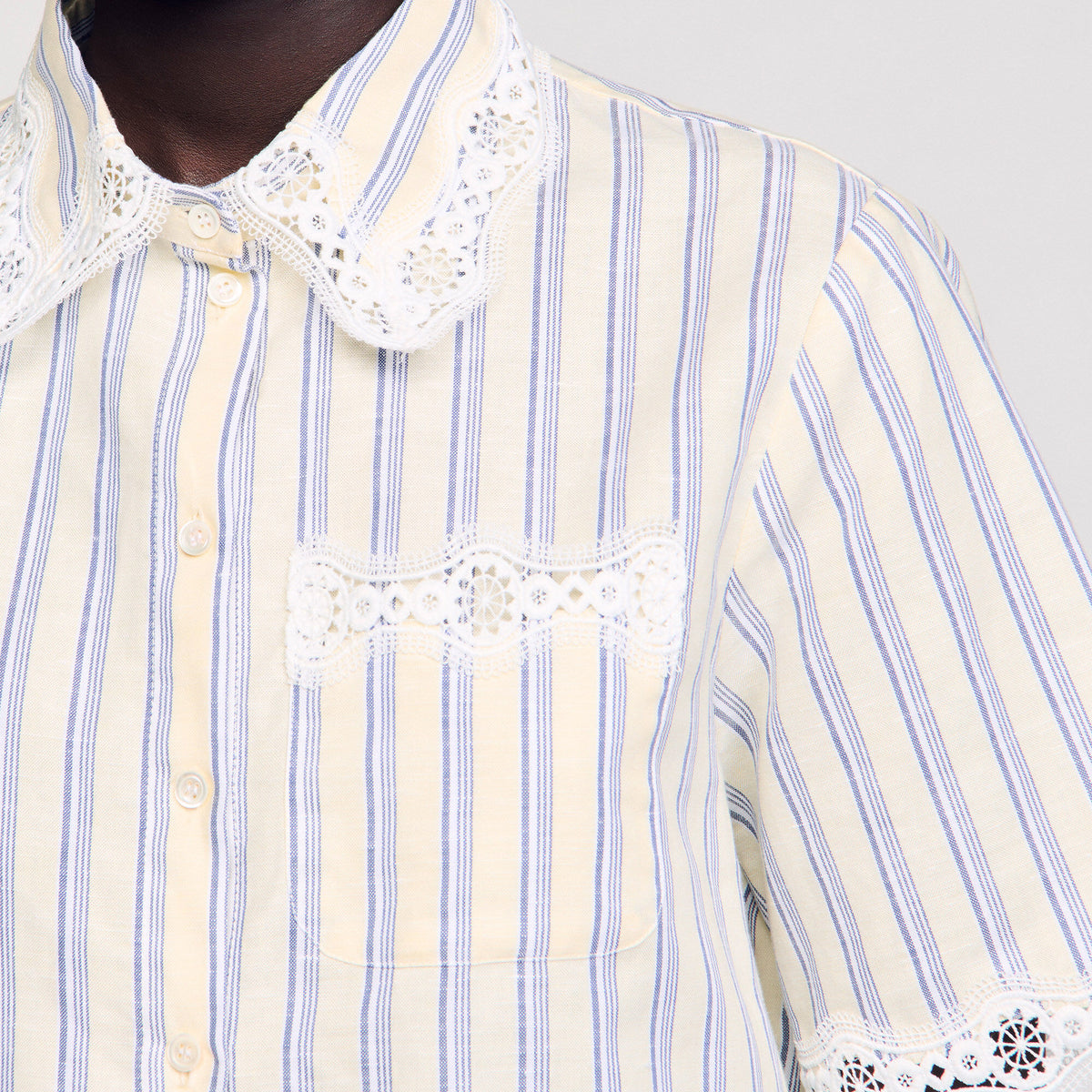 Striped cropped shirt with lace trim | Sandro