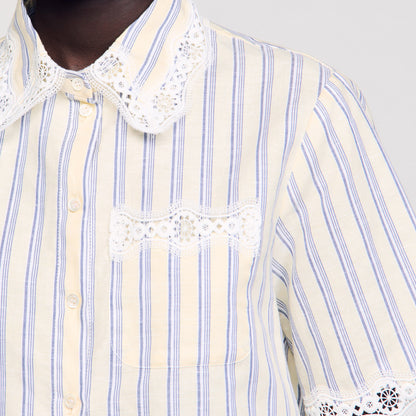 Striped cropped shirt with lace trim | Sandro
