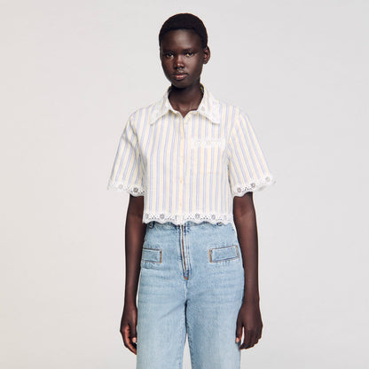 Striped cropped shirt with lace trim | Sandro