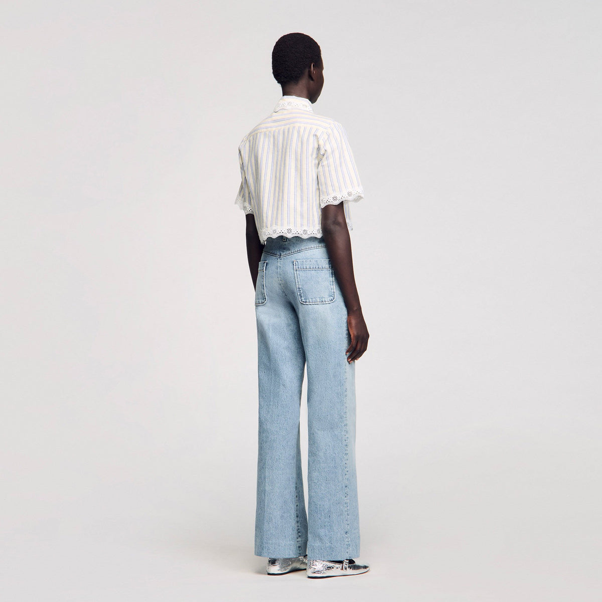 Striped cropped shirt with lace trim | Sandro