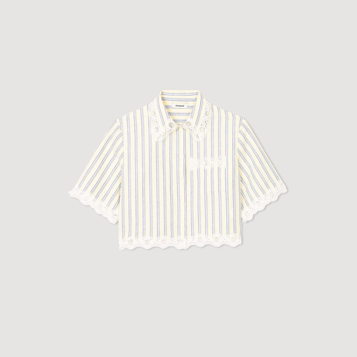 Striped cropped shirt with lace trim | Sandro