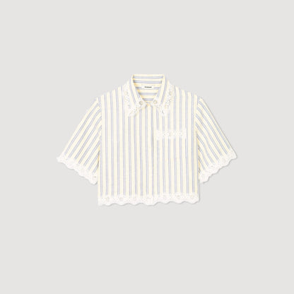 Striped cropped shirt with lace trim | Sandro