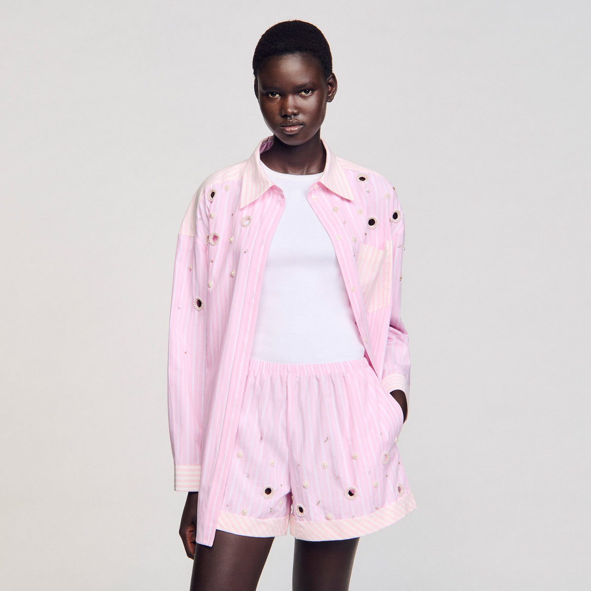 Striped rhinestone shirt | Sandro