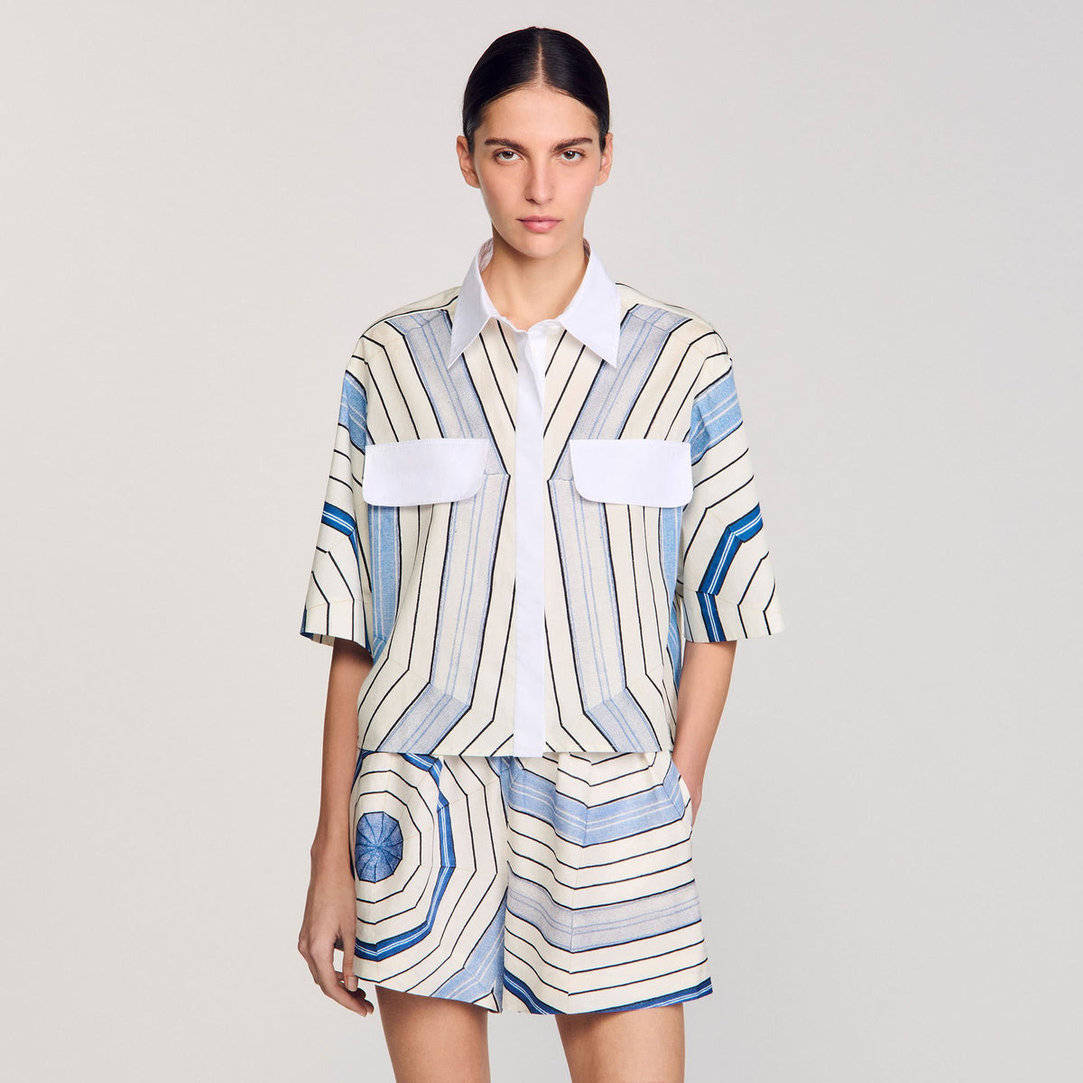 Spiral-motif silk shirt | Sandro