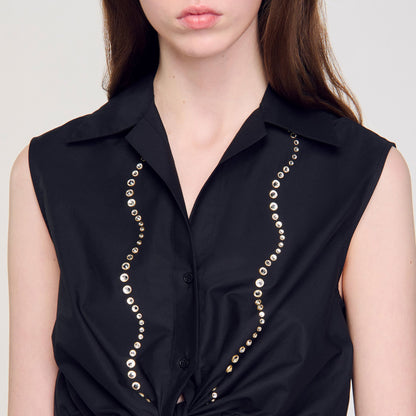 Rhinestone cropped shirt | Sandro