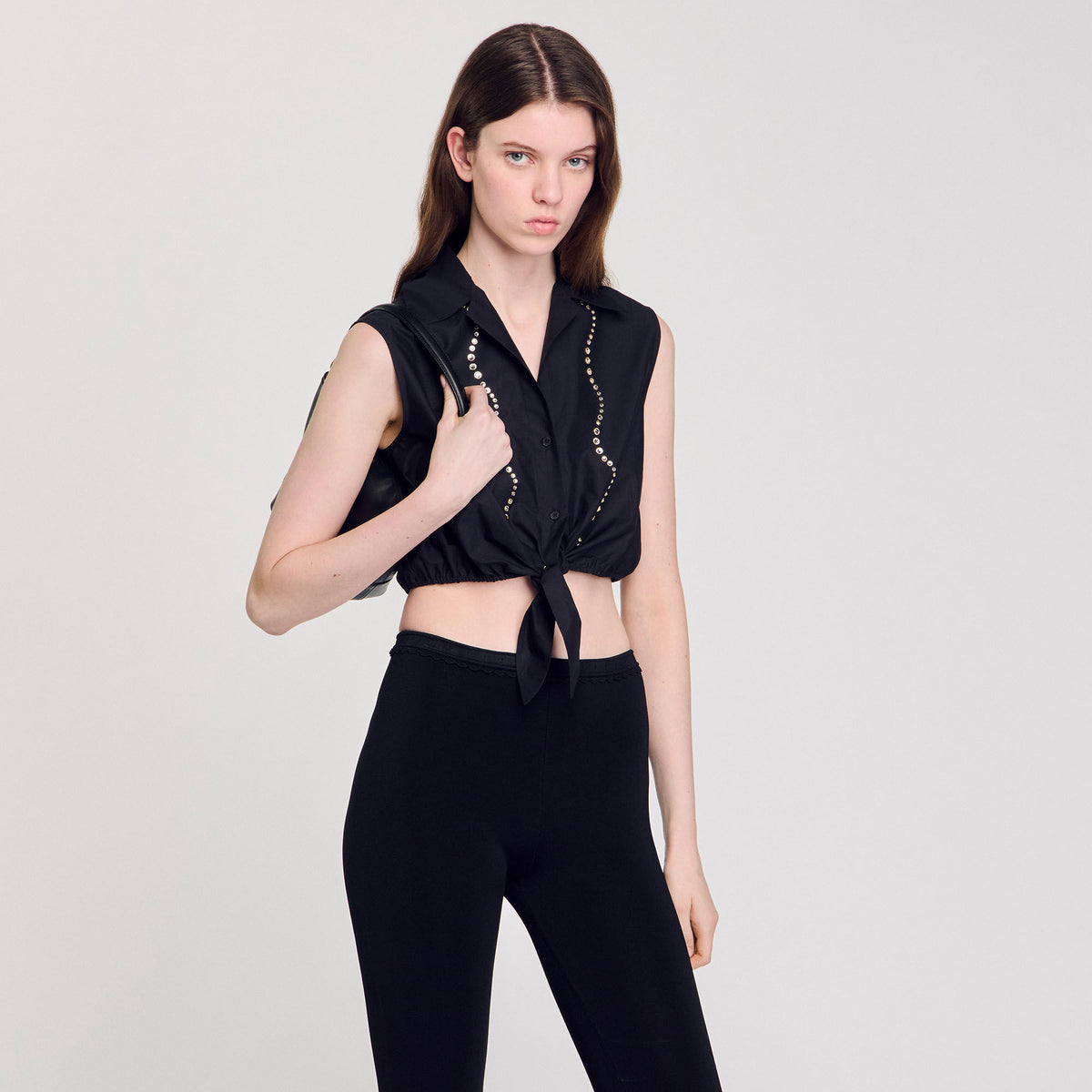 Rhinestone cropped shirt | Sandro