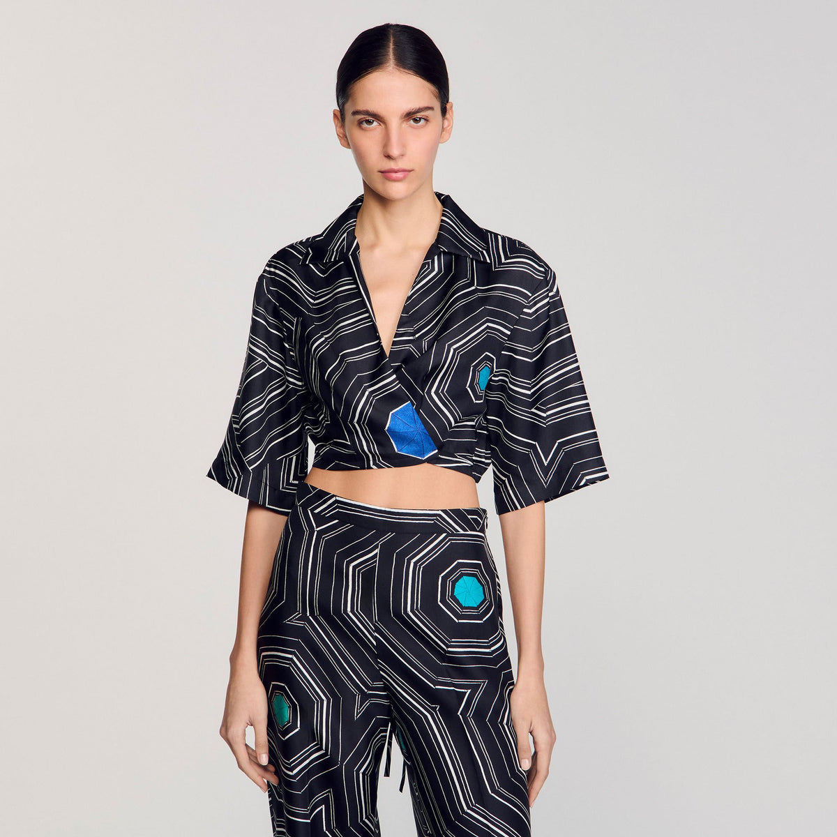 Spiral-motif silk shirt | Sandro