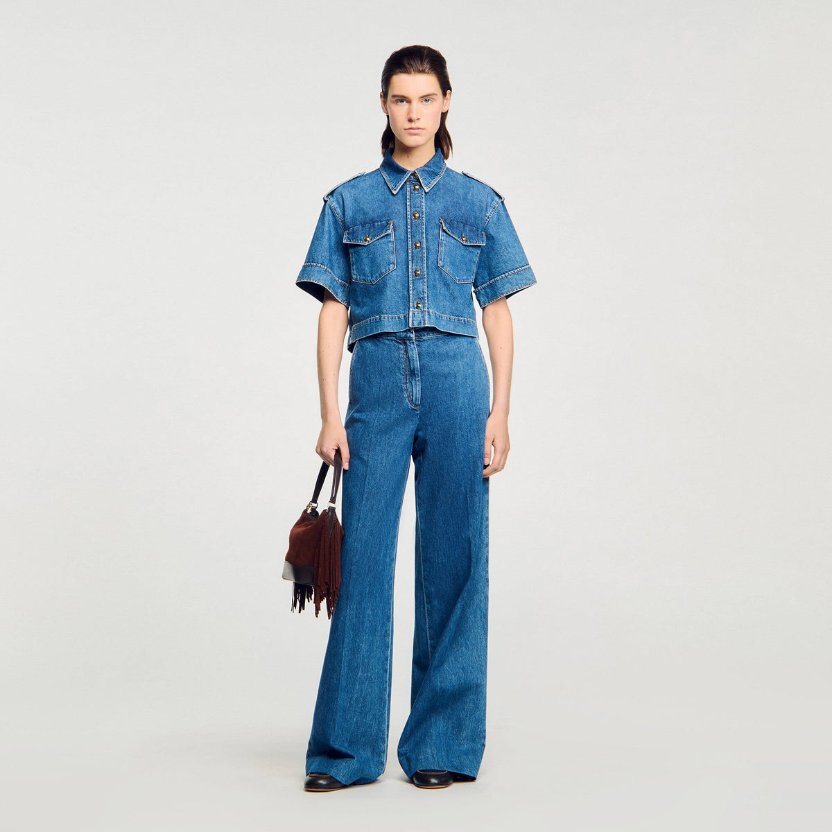 Cropped denim shirt | Sandro