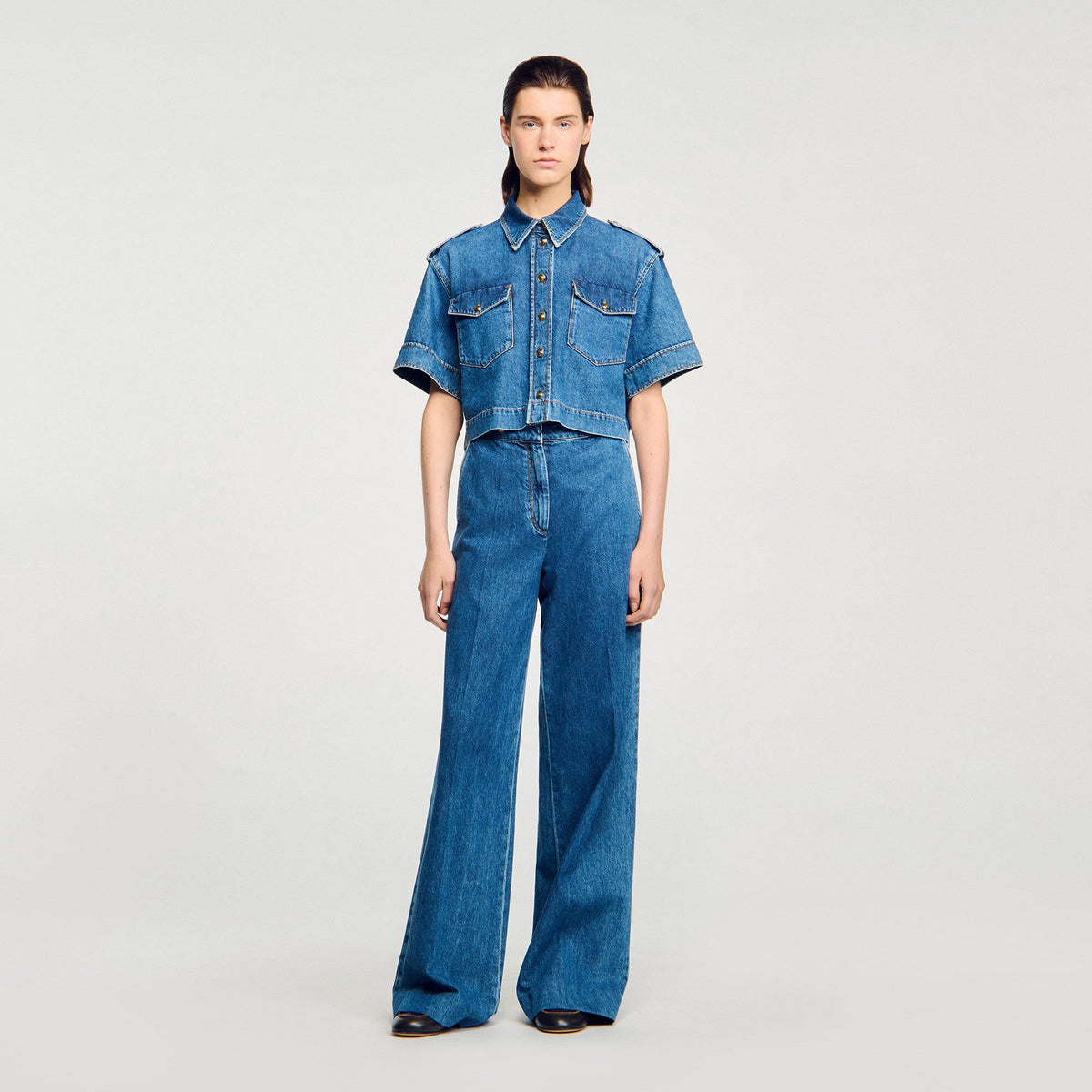 Cropped denim shirt | Sandro