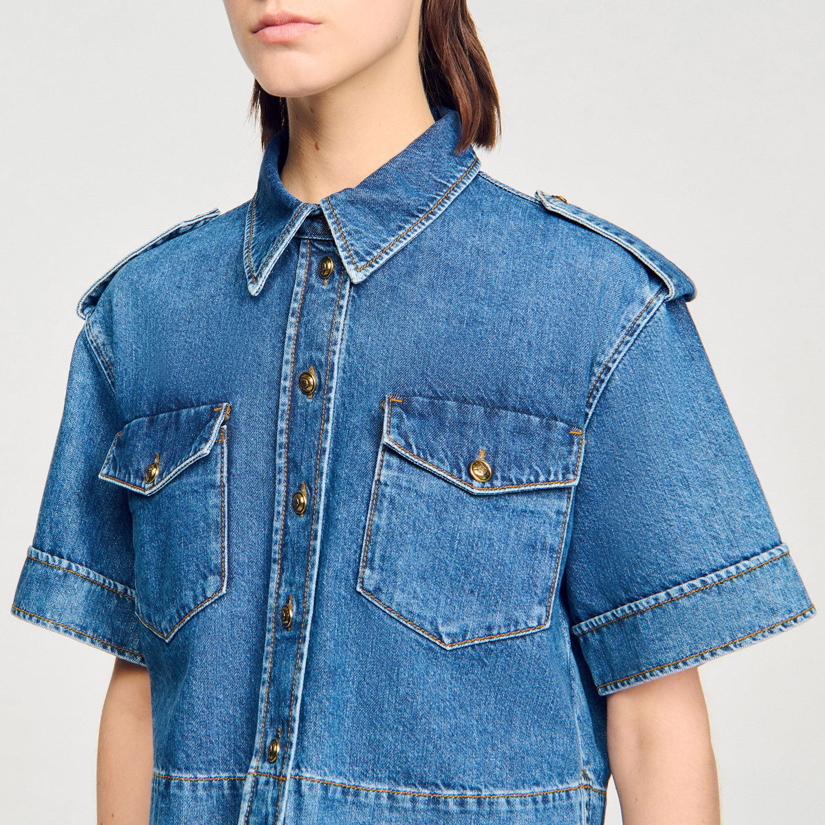 Cropped denim shirt | Sandro