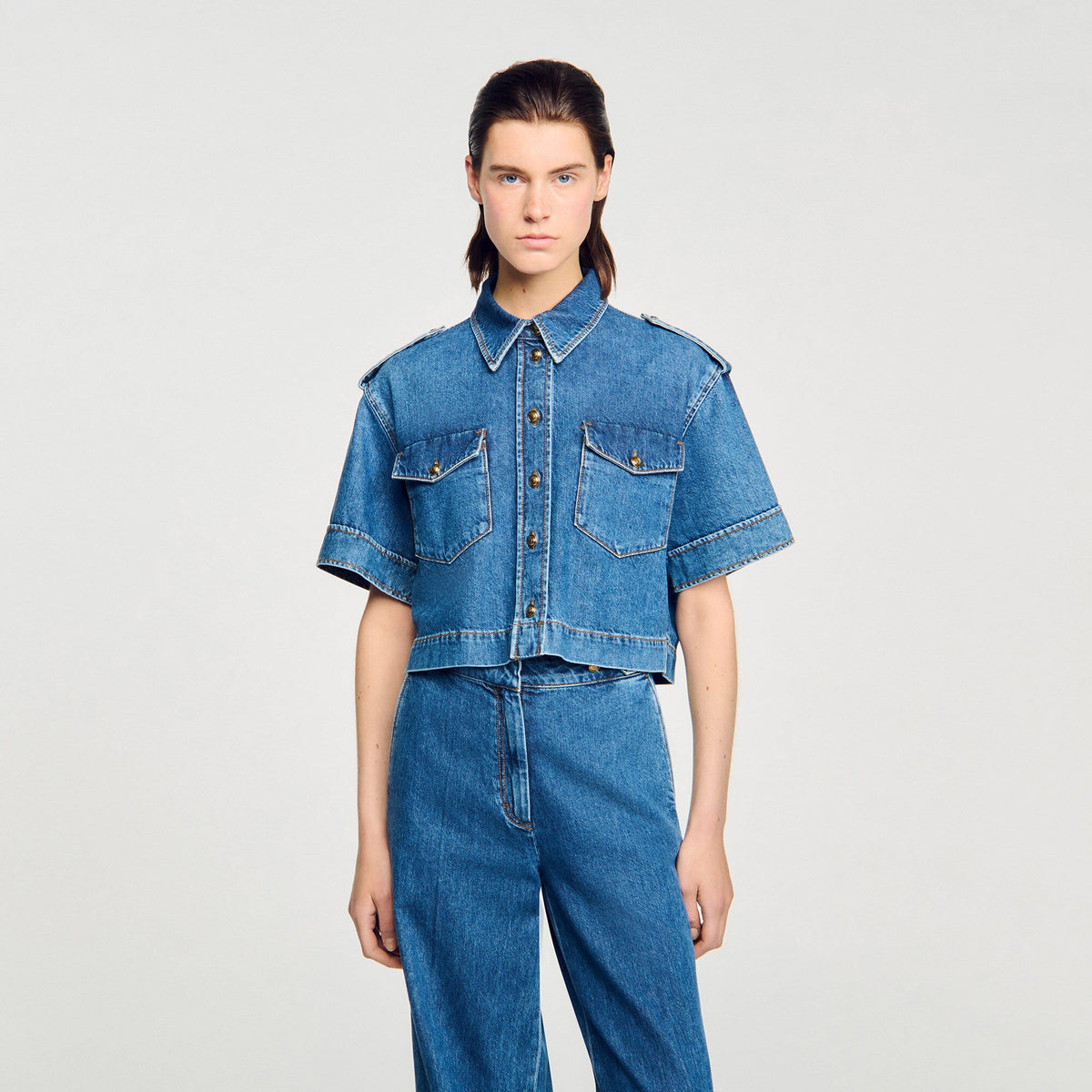 Cropped denim shirt | Sandro
