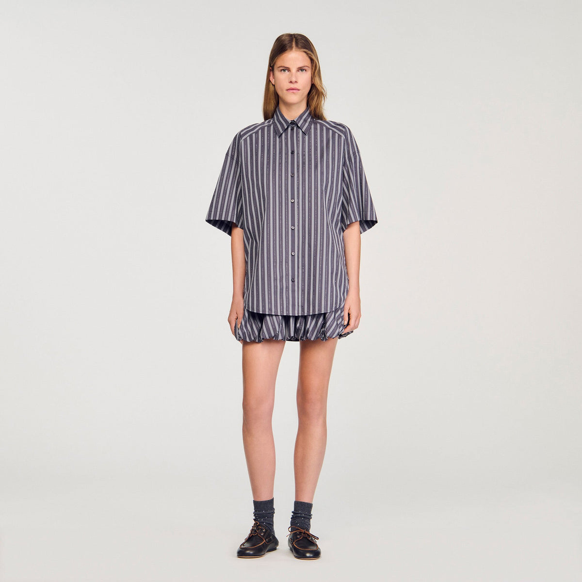 Oversized striped rhinestone shirt | Sandro