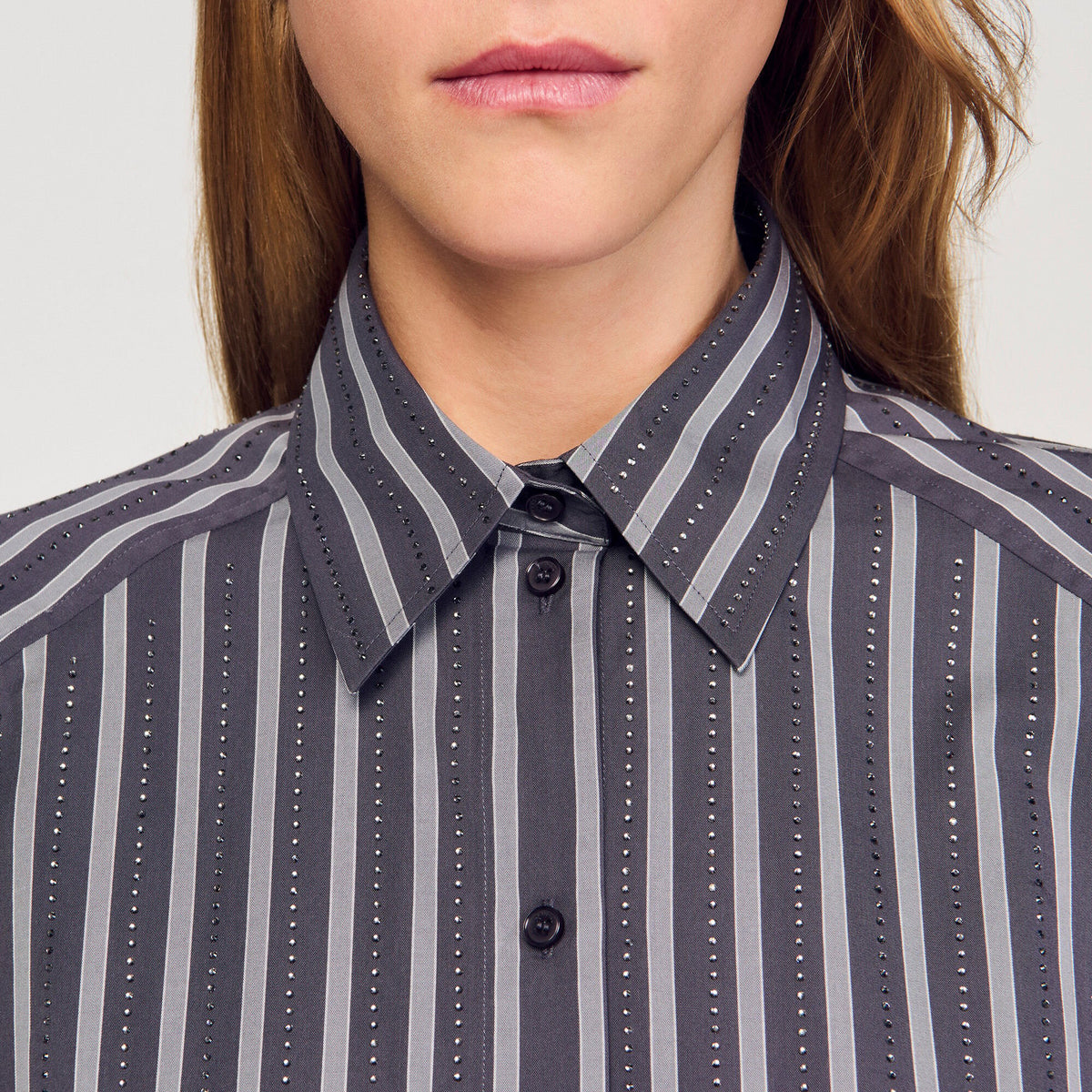 Oversized striped rhinestone shirt | Sandro