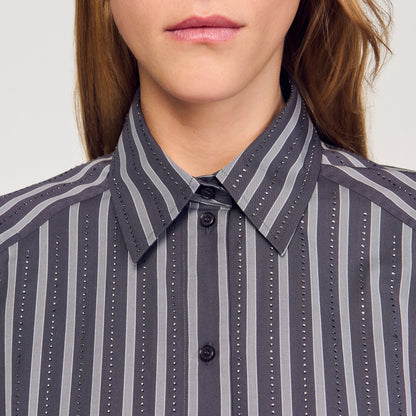 Oversized striped rhinestone shirt | Sandro