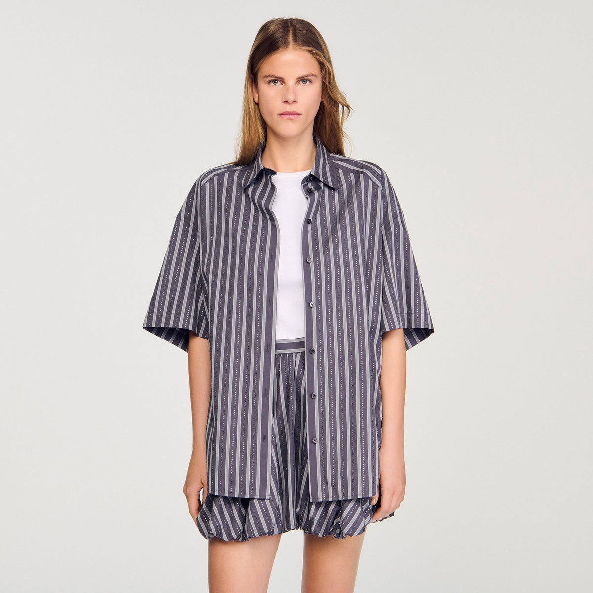 Oversized striped rhinestone shirt | Sandro