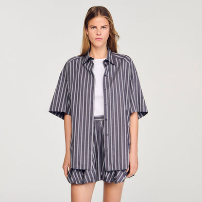 Oversized striped rhinestone shirt | Sandro
