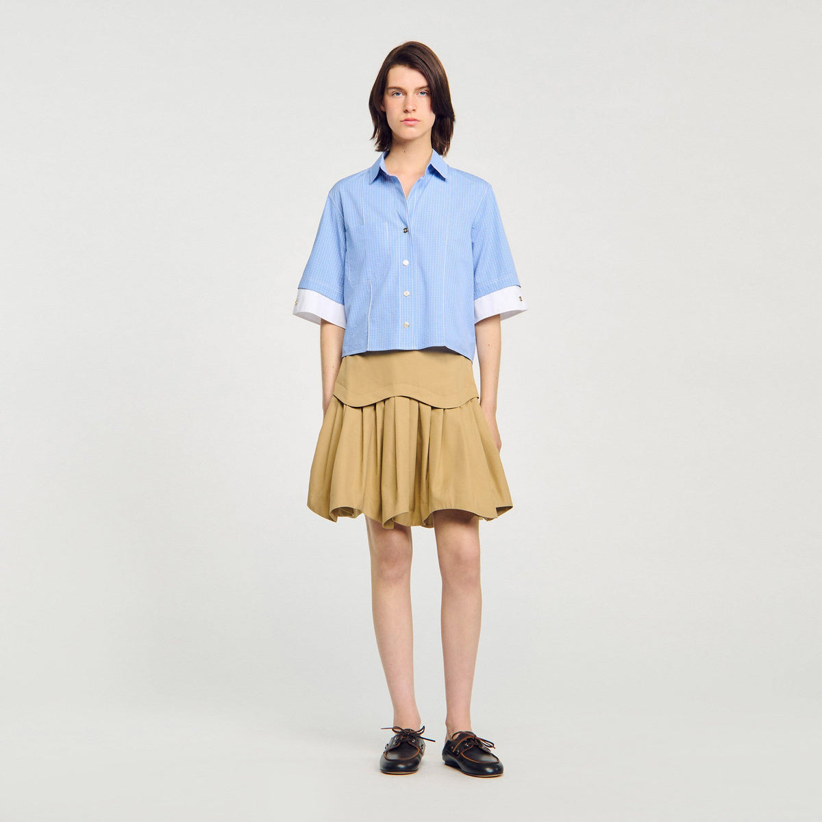 Cropped small-check shirt | Sandro