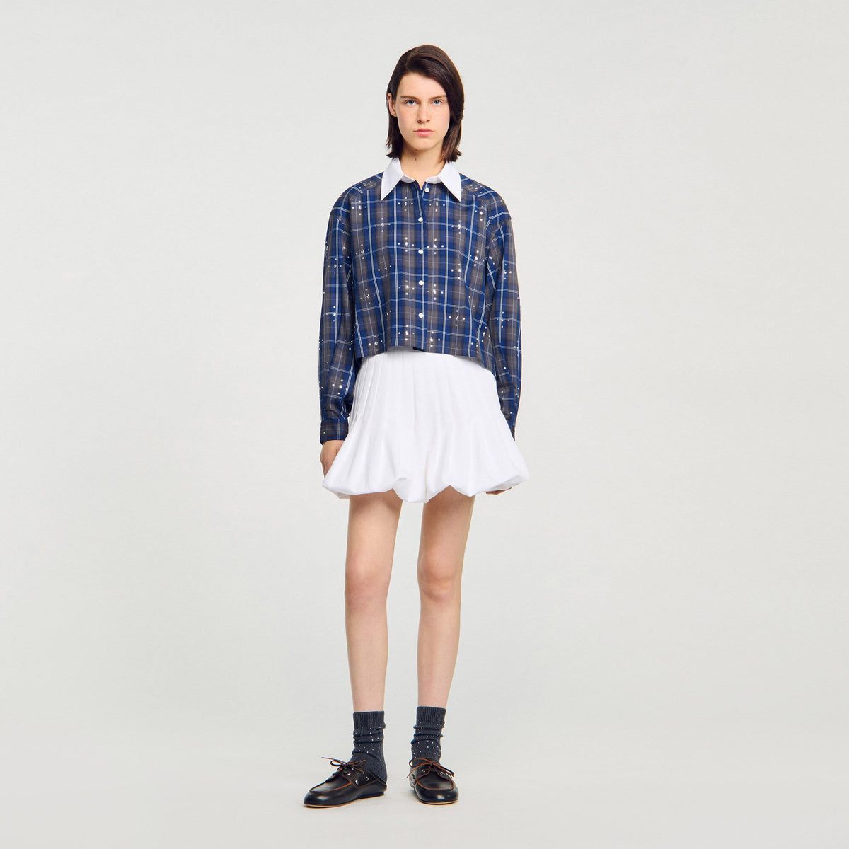 Rhinestone checkered collar shirt | Sandro