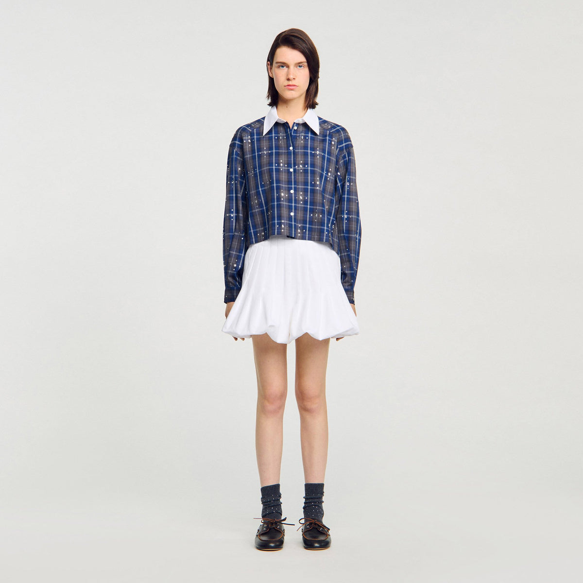 Rhinestone checkered collar shirt | Sandro