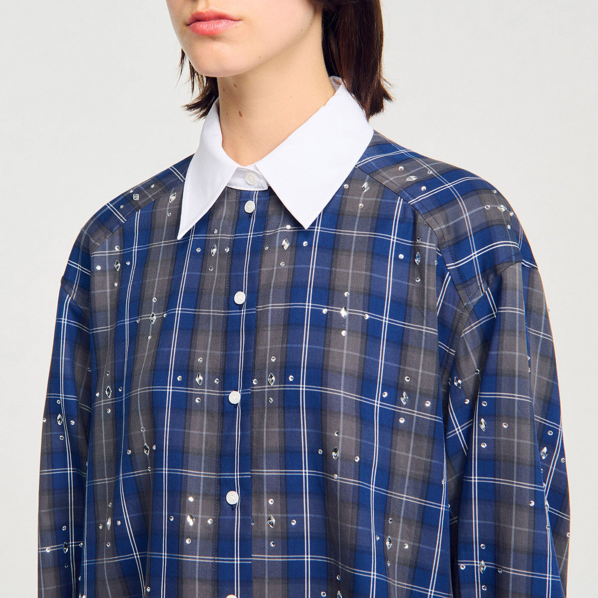 Rhinestone checkered collar shirt | Sandro