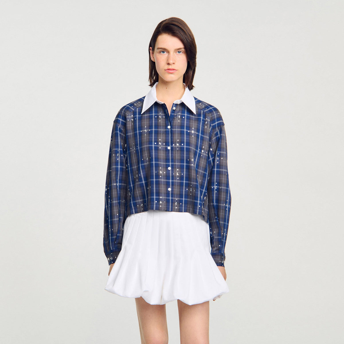 Rhinestone checkered collar shirt | Sandro