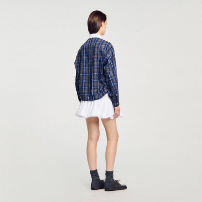 Rhinestone checkered collar shirt | Sandro