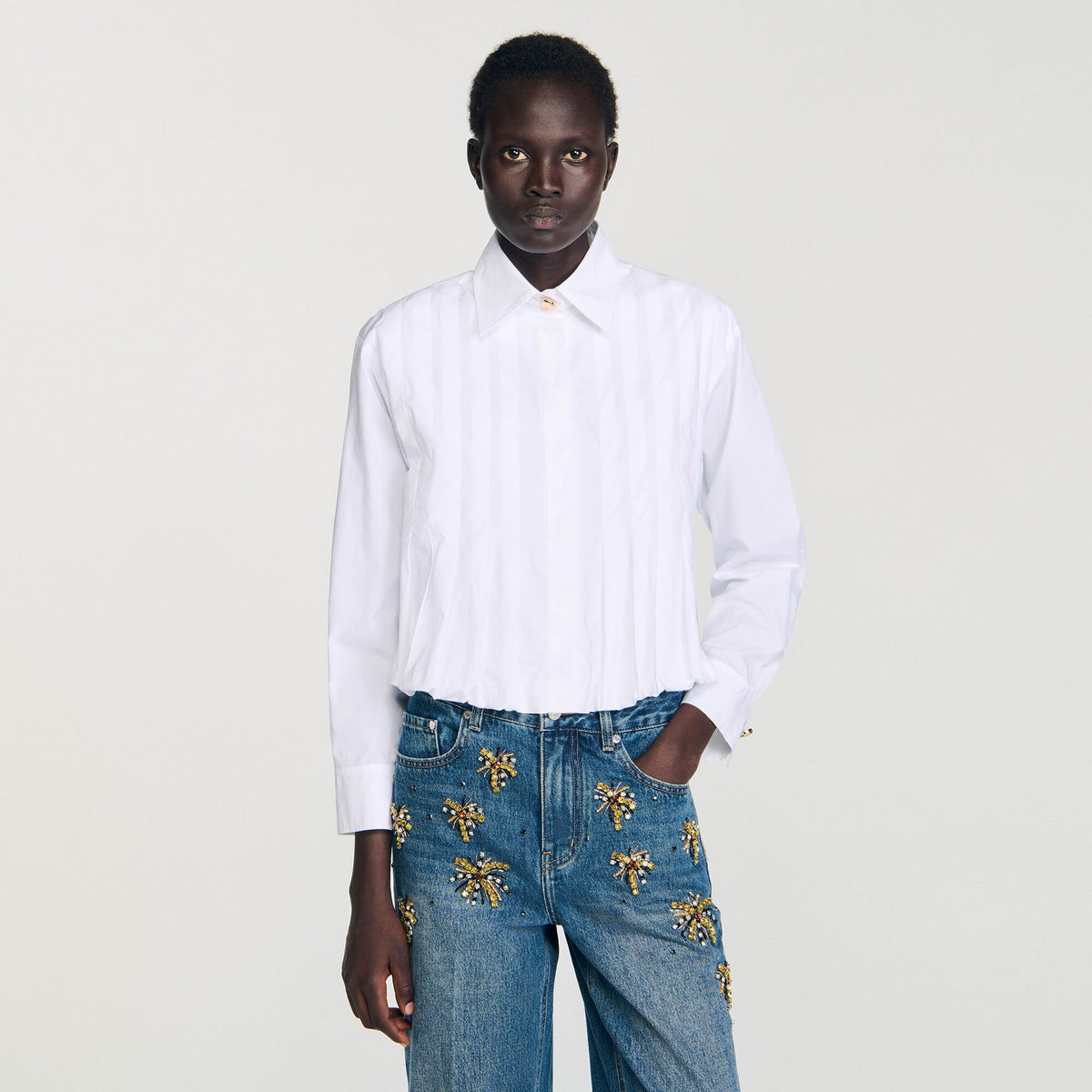 Pleated cropped shirt | Sandro
