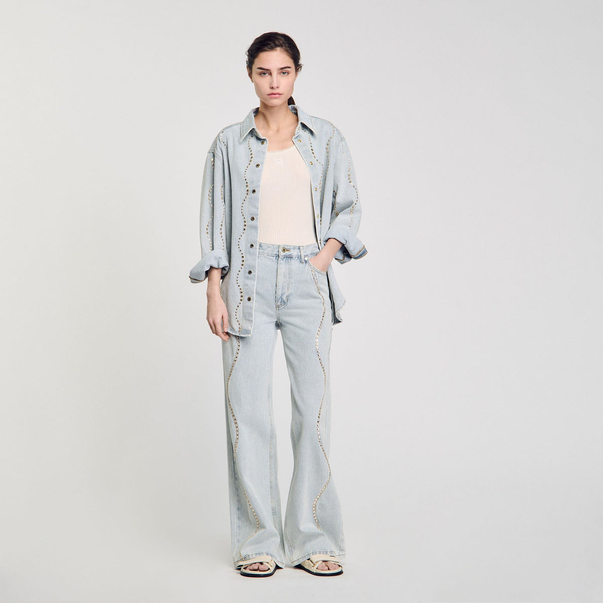 Jeans with rhinestone stripes | Sandro