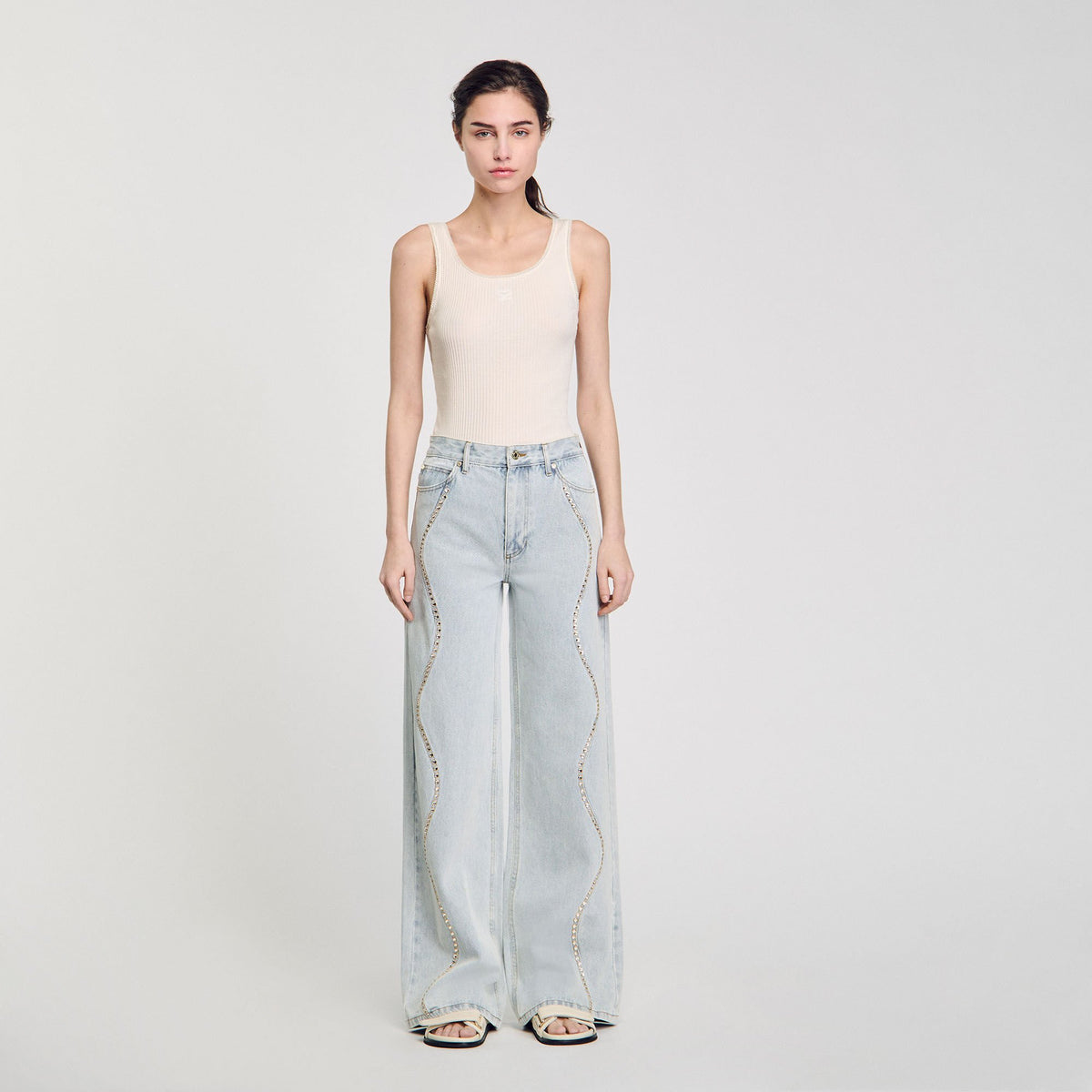 Jeans with rhinestone stripes | Sandro