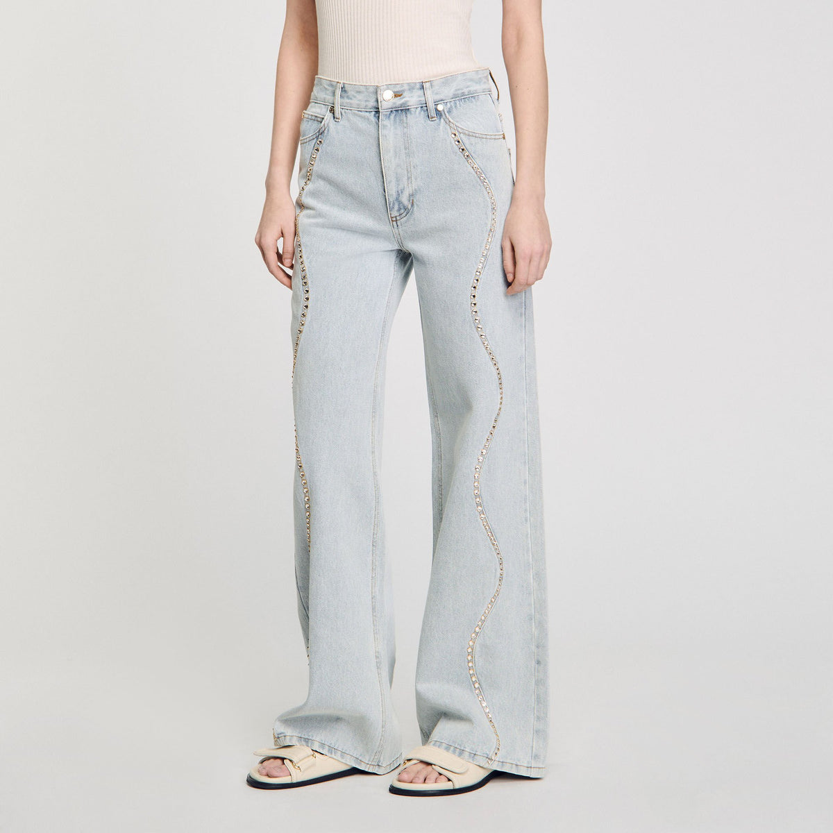 Jeans with rhinestone stripes | Sandro