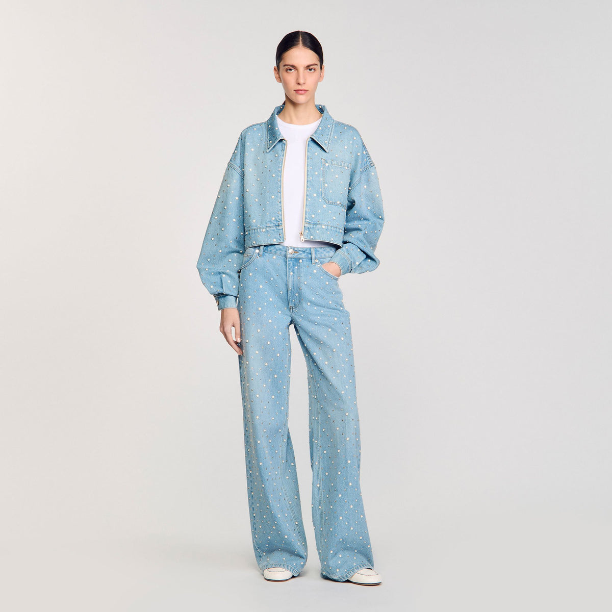 Rhinestone and beaded jeans | Sandro
