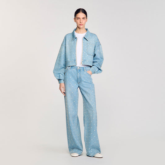 Rhinestone and beaded jeans | Sandro