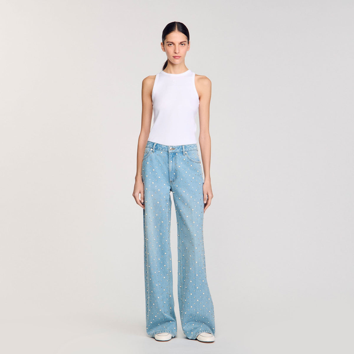 Rhinestone and beaded jeans | Sandro