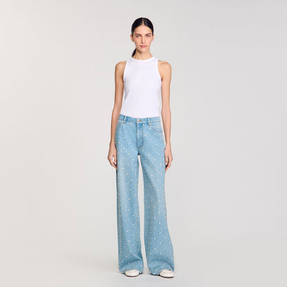 Rhinestone and beaded jeans | Sandro