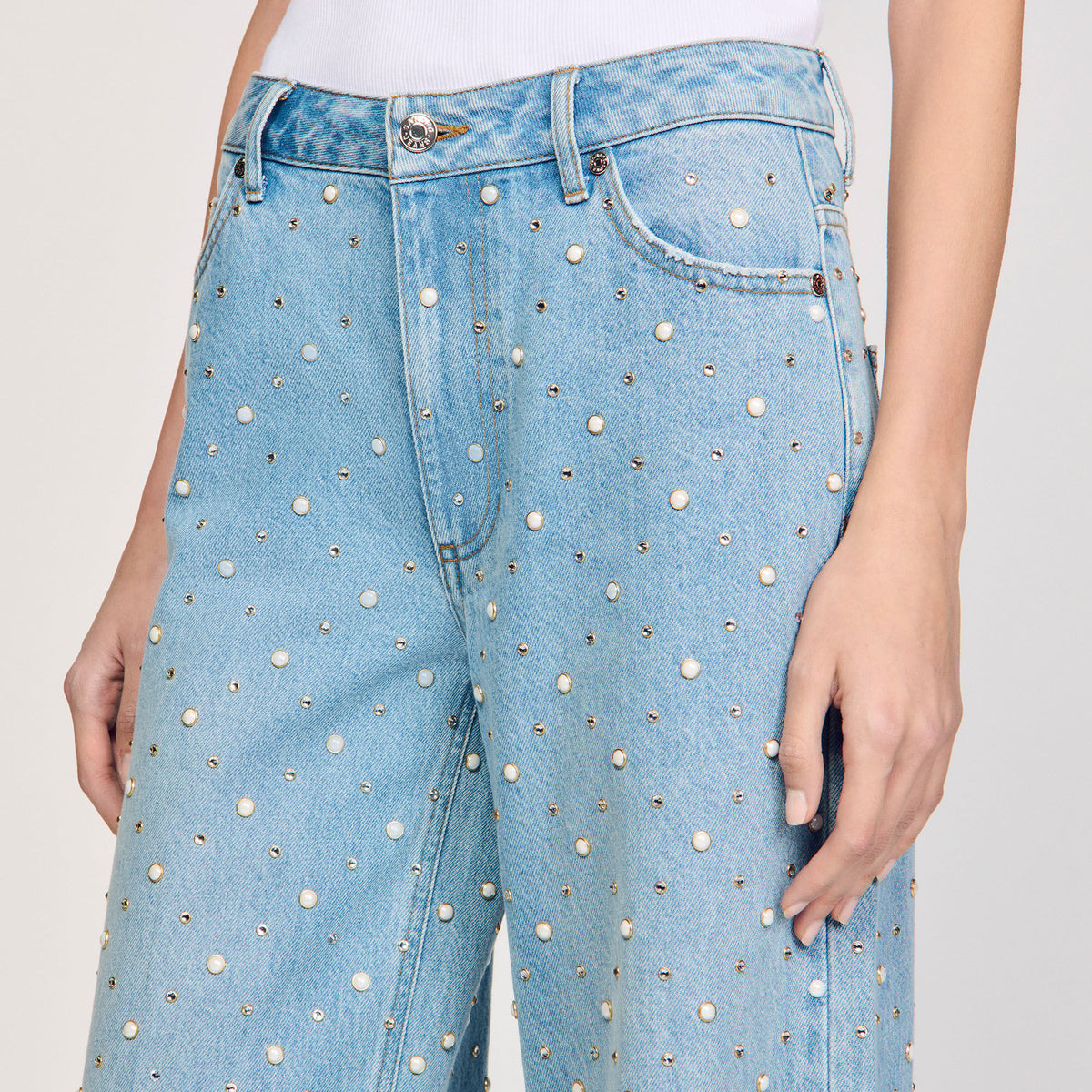 Rhinestone and beaded jeans | Sandro