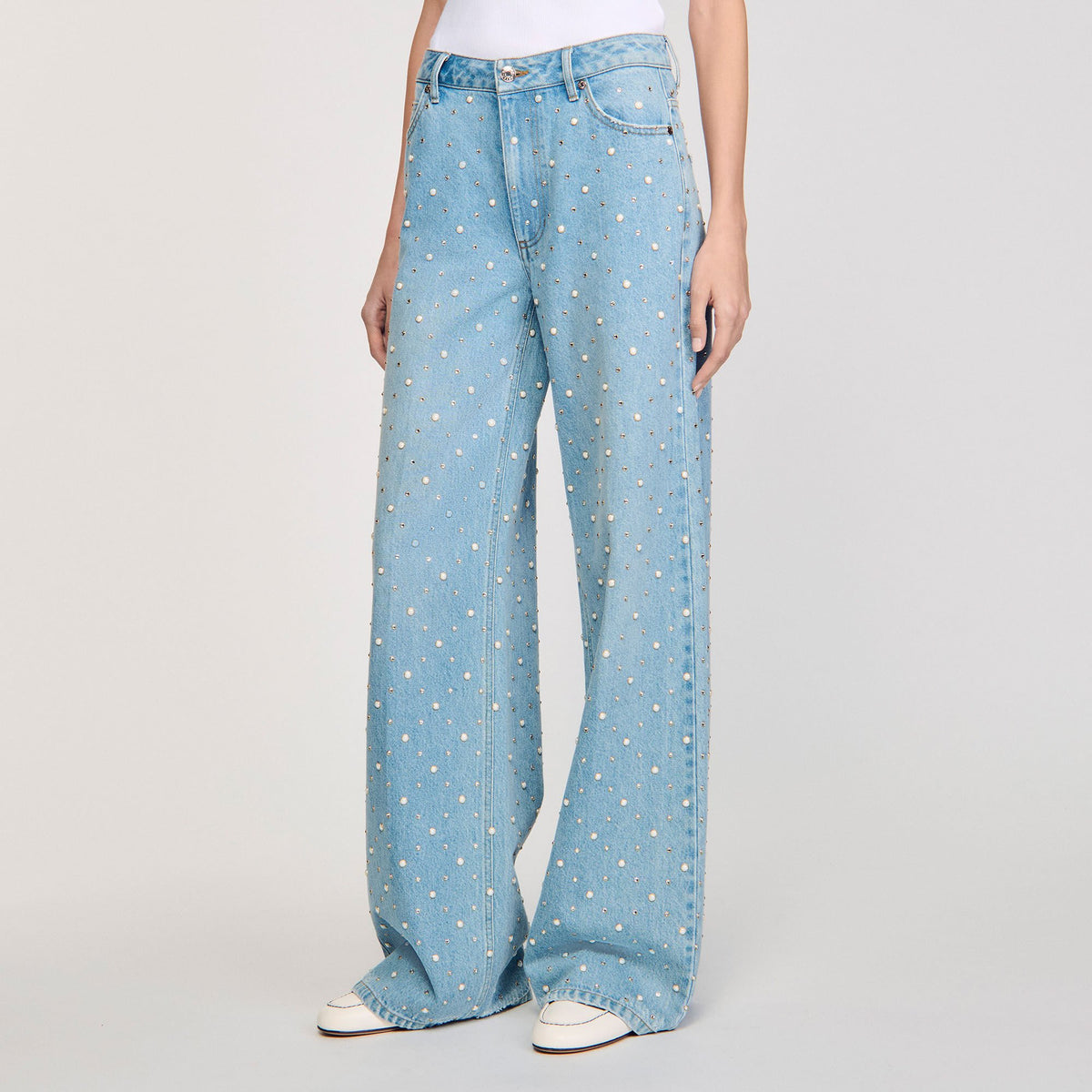 Rhinestone and beaded jeans | Sandro