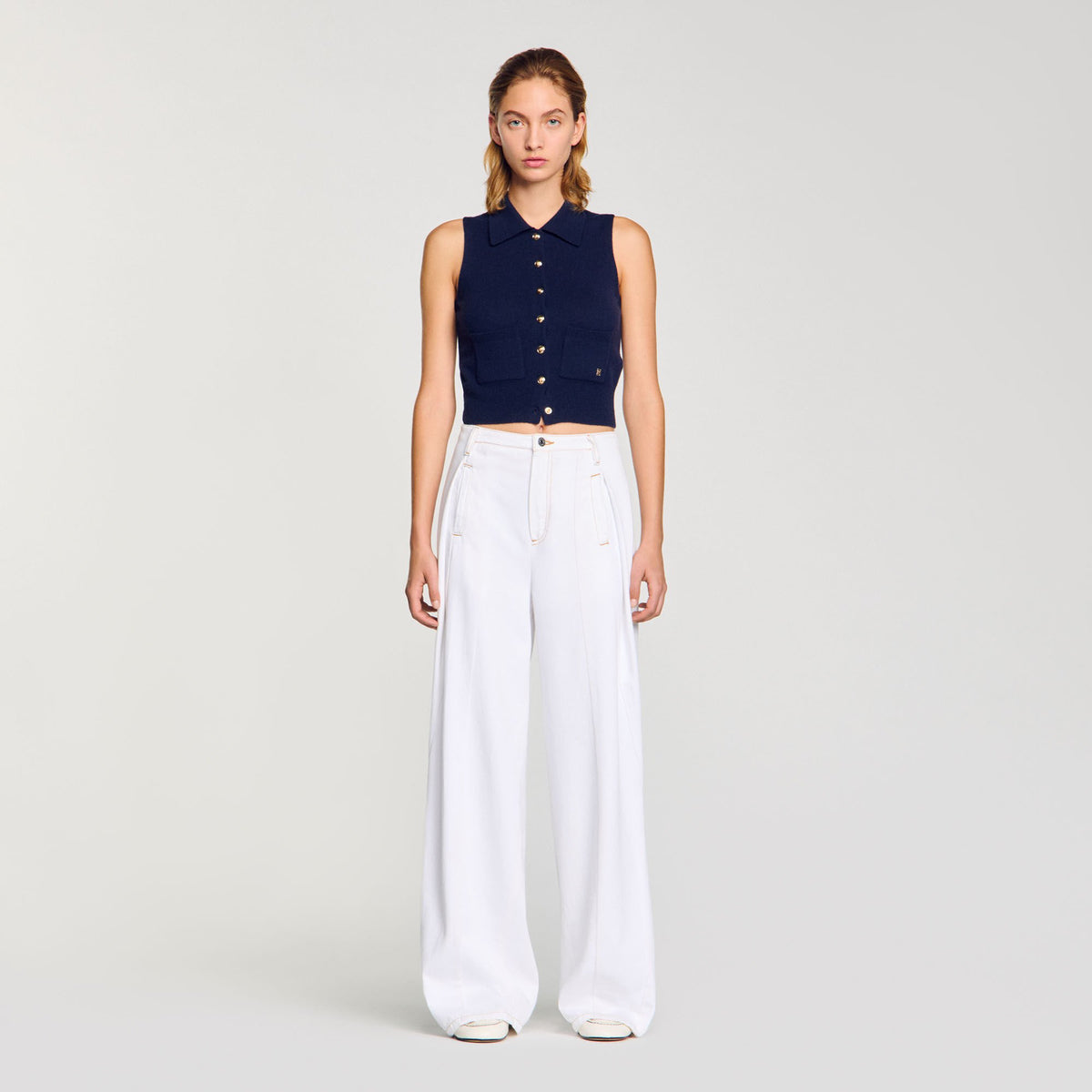 Topstitched wide-leg jeans | Sandro