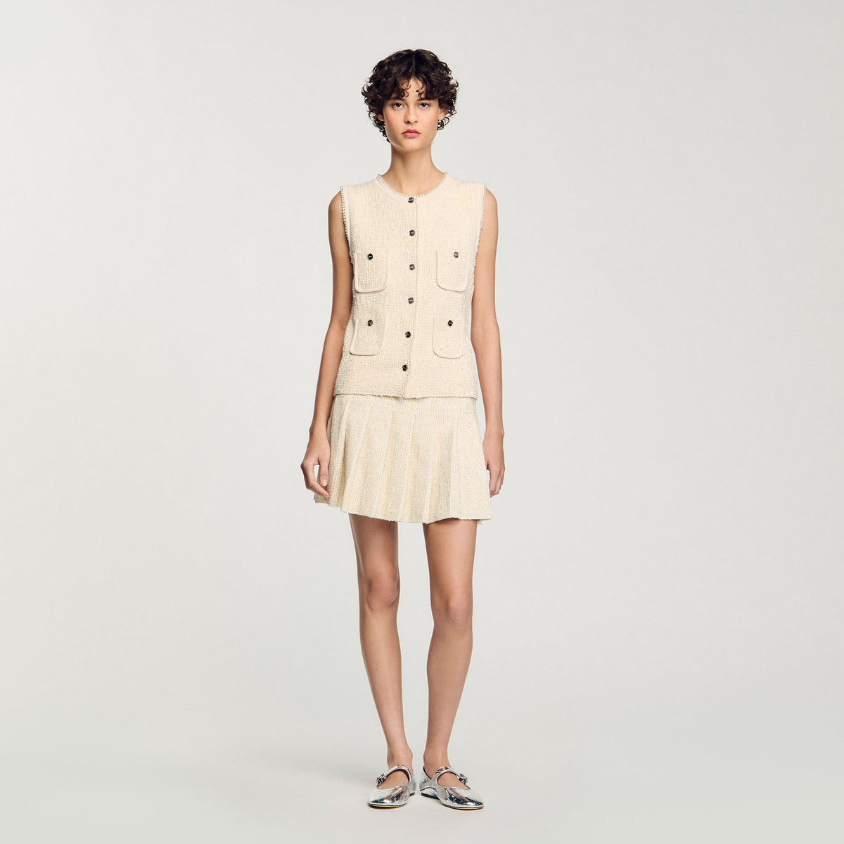 Mini tweed pleated skirt | Sandro