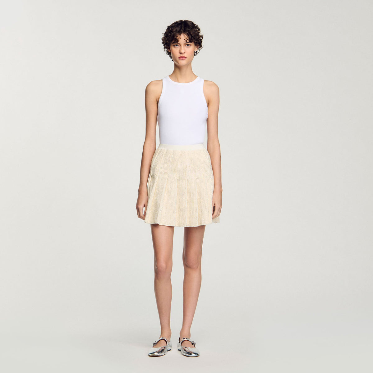 Mini tweed pleated skirt | Sandro