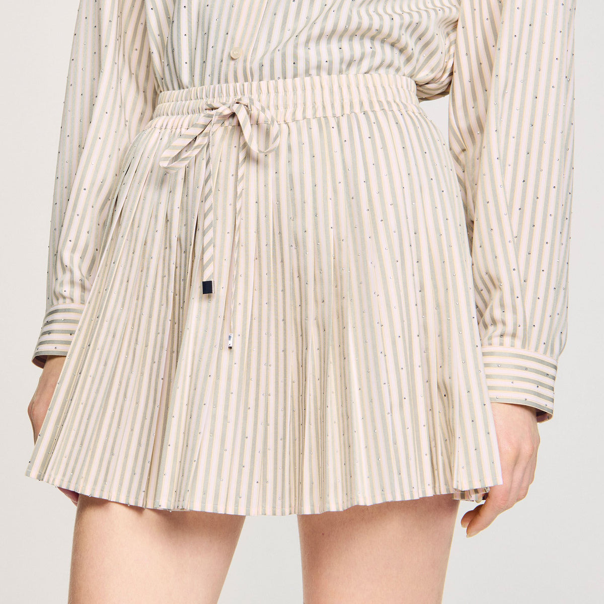 Rhinestone striped pleated skirt | Sandro