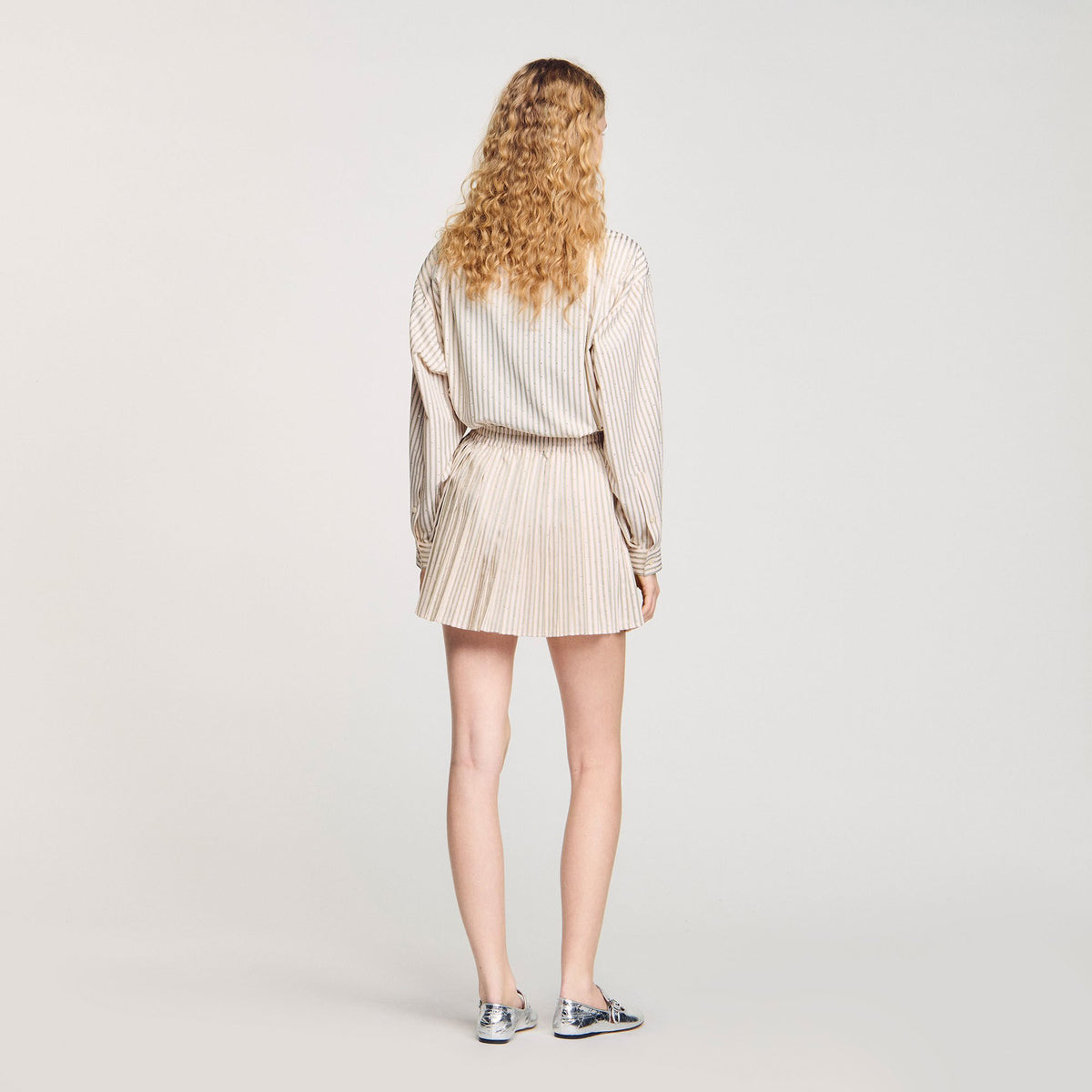 Rhinestone striped pleated skirt | Sandro