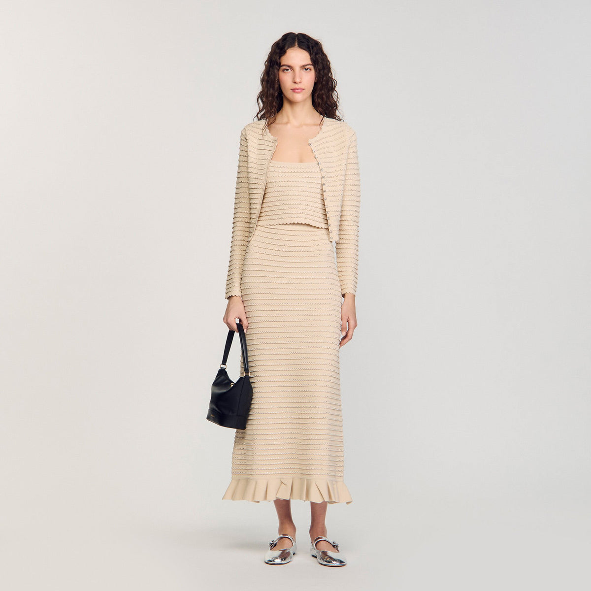 Rhinestone knit maxi skirt | Sandro